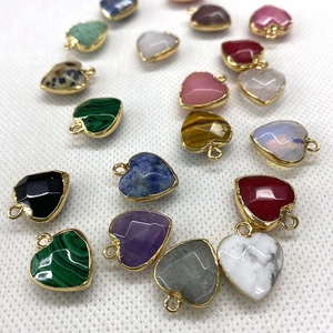 Assorted heart-shaped gemstone pendants with gold plating for DIY jewelry making