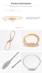 Detail showing 0.8cm width spring chain and 9.5cm floral buckle of this elastic belt
