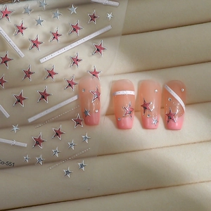 3D star nail art stickers with gold and silver glitter pentagrams for manicure design