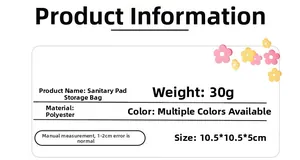 Detailed size specifications for a portable 10.5cm square polyester sanitary pad bag