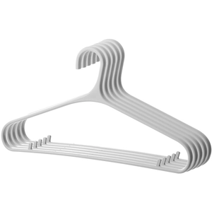 Pack of 5 gray non-marking plastic hangers for home wardrobe clothes storage