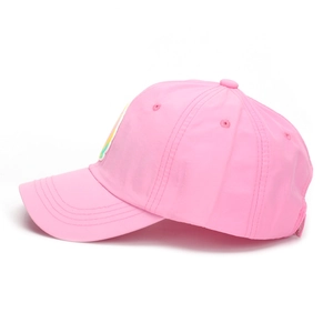 Seitenansicht der rosa Einhorn-Baseballkappe für Mädchen mit Stickerei und gebogenem Schirm