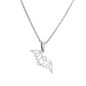 Minimalist silver stainless steel necklace with geometric hollow bat pendant design