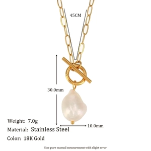 Baroque freshwater pearl pendant on 18K gold plated stainless steel paperclip chain necklace