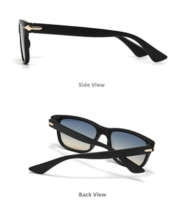 Detail view of round sunglasses with gradient lenses and gold hinge accents