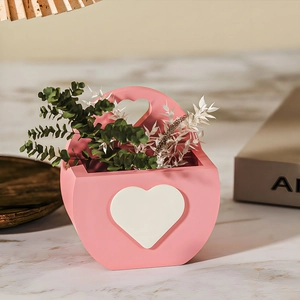 Pink heart-shaped rabbit flower basket silicone mold for DIY resin and plaster storage box