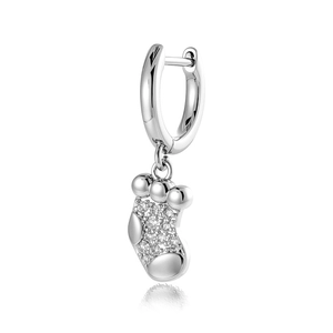 Boucle d'oreille chaussette de Noël en argent avec zircons sertis en micro-pavage