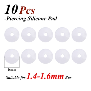 Detail showing 10pcs 6mm silicone piercing pads for 1.4-1.6mm bar protection