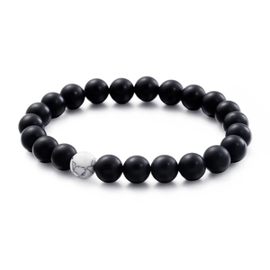 Vintage Armband aus matten schwarzen Achatperlen mit weißem Türkis-Akzent für Damen und Herren