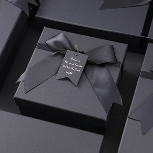 Black Gift Box Ribbon Bow Hanging Tag Matte Cardboard Packaging For Birthday Valentine Day Anniversary Business Present