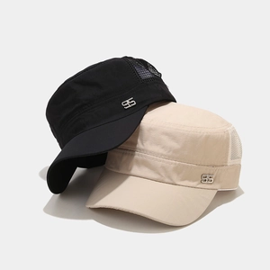Men's breathable mesh military cap with short brim and 95 metal logo badge