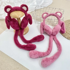 Plüschige rosa Ohrenschützer mit beweglichen Tierohren und weichem Kunstfellpelz