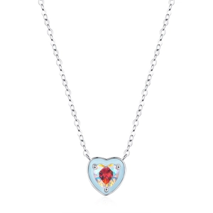 S925 Sterling Silber Herzkette mit schillerndem Edelstein und blauer Emaille