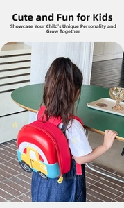 Toddler 3D car shaped backpack with red hard shell and wide straps for kids