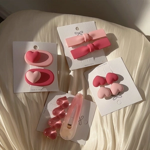 Ensemble de pinces à cheveux roses mignon cœur nœud pinces bec de canard pour femmes accessoires