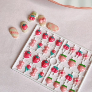 Accessoires De Nail Art En Résine Relief 3D Fraise Pêche Cerise Fleur Nœud Charms Décoration De Manucure Bricolage Style Doux