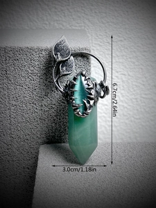 Macro detail of Green Aventurine hexagonal pendant in leaf-engraved silver mount with sizing