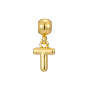Polished 18k gold plated letter T balloon pendant charm with smooth metallic finish