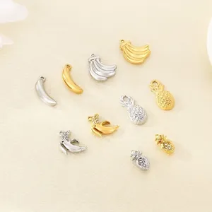 Banana And Pineapple Fruit Charms Stainless Steel DIY Jewelry Making Findings Metal Pendants With Rhinestones Gold Silver