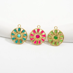 14k gold plated stainless steel compass pendants with colorful natural stones