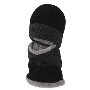 Winter knitted fleece-lined beanie hat and neck gaiter set for outdoor cold protection.