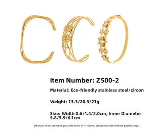 Trois bracelets en acier inoxydable doré avec breloques étoile, cœur et zircons 5A