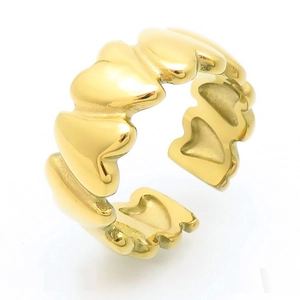 Minimalist gold heart-shaped open ring in polished stainless steel for women