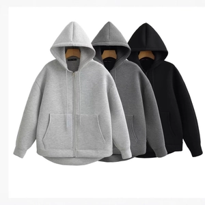 Women's Zip Up Hoodie Cotton Blend Long Sleeve Hooded Sweatshirt Loose Casual Streetwear Solid Jacket With Pockets