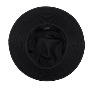 Classic black cotton bucket hat with wide brim and detailed stitching inside view