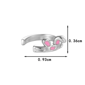 Silver rabbit ear ear clip with pink enamel details and 0.93cm width dimensions