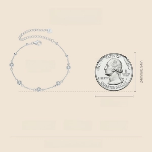 Detailed S925 sterling silver bracelet size guide with a quarter coin for scale