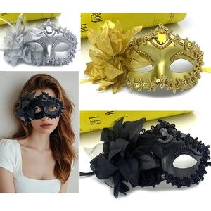 Elegant Masquerade Mask Half Face Mesh Flower Sequins Faux Gem Venetian Carnival Halloween Costume Party Accessory Women
