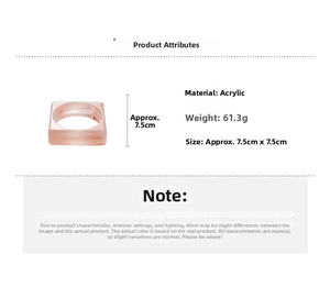 Macro shot of geometric acrylic square bangle in pink marble with product dimensions