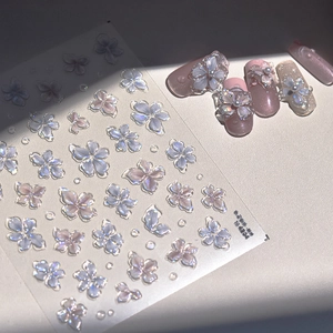 3D Embossed Nail Art Stickers Jelly Iridescent Flower Butterfly Manicure Decals DIY Decoration Elegant