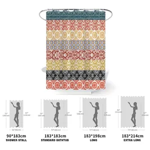 Waterproof digital print geometric shower curtain available in multiple standard sizes