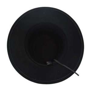 Close-up of the fedora hat interior showing the 65% polyester 35% cotton fabric label