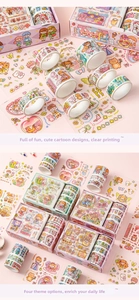 Detailed view of pink cartoon washi tape and sticker gift set for DIY journaling