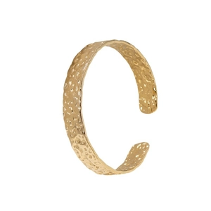 Bracciale rigido aperto dorato con texture martellata in acciaio inossidabile regolabile