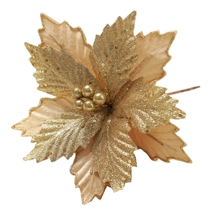 25cm gold glitter velvet poinsettia flower for artificial Christmas tree decoration