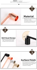 Detail of 180-degree rotating bell head on professional 430 stainless steel candle snuffer
