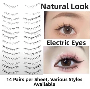 Detailed comparison showing 14 pairs of black lower eyelash tattoo stickers on model