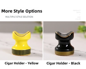 Ceramic cigar stand set in yellow and black with gold rim and anti-slip cork base