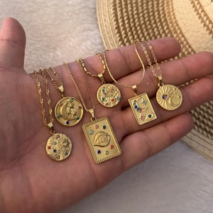 Celestial Pendant Necklace Stainless Steel With Colorful Zircon Star Moon Sun Eye Charms For Women Trendy Luxury Jewelry