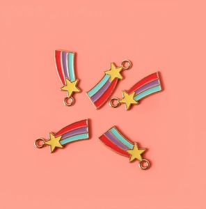 Detailed view of rainbow shooting star alloy charms for DIY necklaces and bracelets