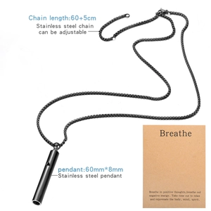 528 Hz mindfulness whistle necklace in black stainless steel for anxiety relief