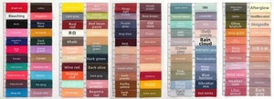 Detail view of a color card displaying 110 shades of lightweight 75D pearl chiffon fabric