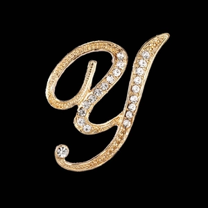 Elegant gold letter Y brooch with inlaid rhinestones and intricate twisted rope texture