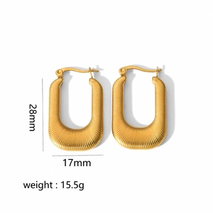18k gold plated stainless steel square hoop earrings with textured finish 28mm x 17mm