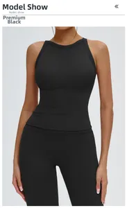 Detail of cross-back yoga top and high-waisted leggings in matte black premium fabric