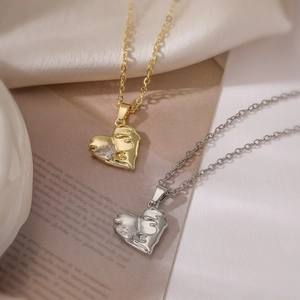 Gold and silver heart pendant necklaces with cubic zirconia in punk style for women